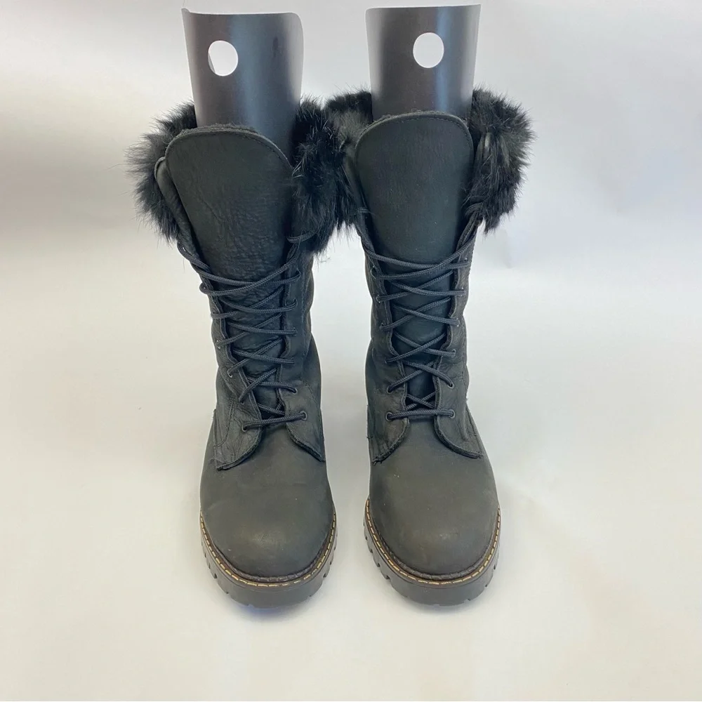 Sorel Rabbit Fur Shearling Lined Black Lace-Up Boots Made in Canada SZ 10 - Picture 2 of 10